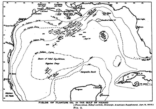 1910 Article Showing Fields of Floating Oil on the Waters in the Gulf of Mexico